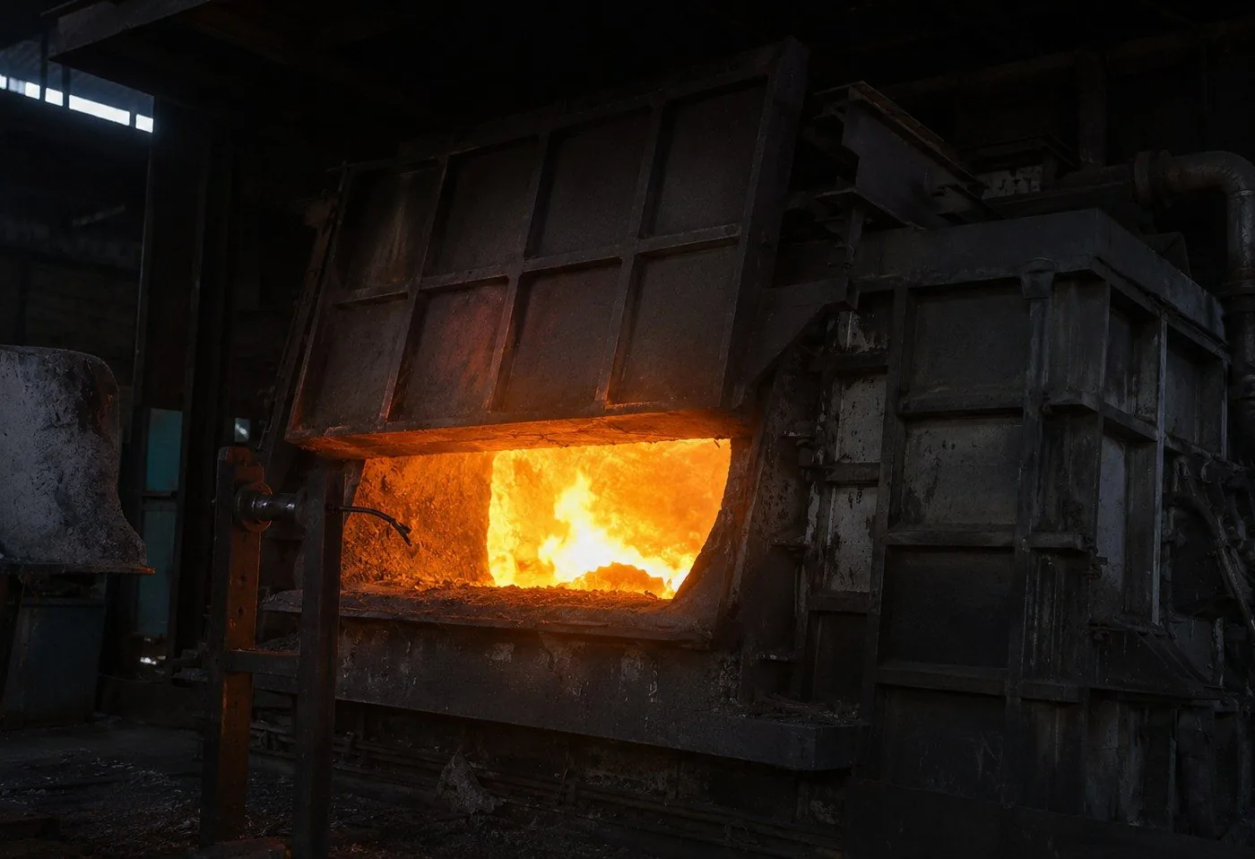 Molten aluminium inside a furnace at Wada