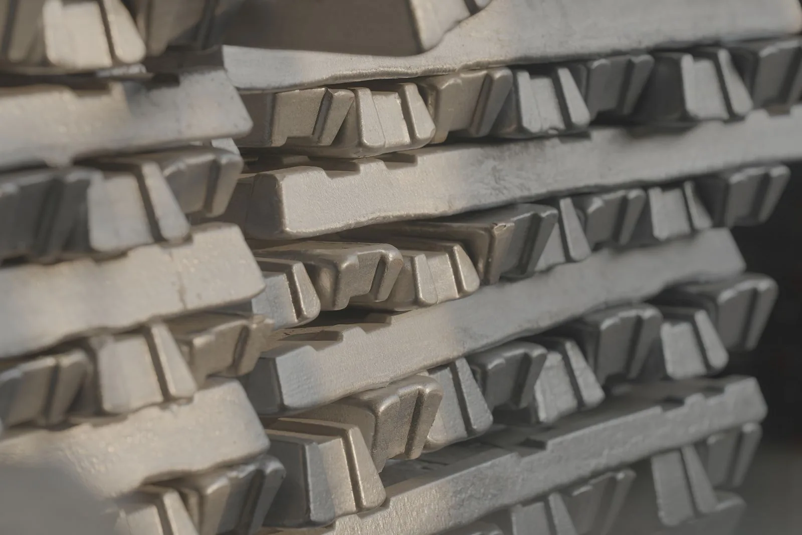 Cast alloy ingots stacked at the plant