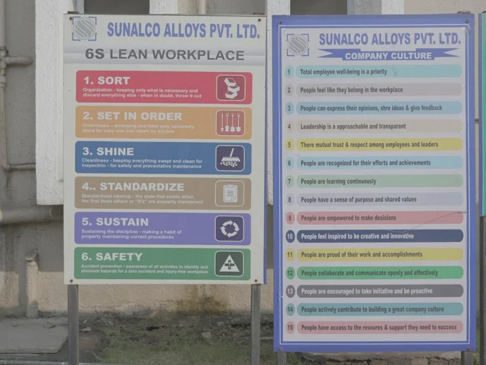 6S lean workplace and company culture boards at the plant