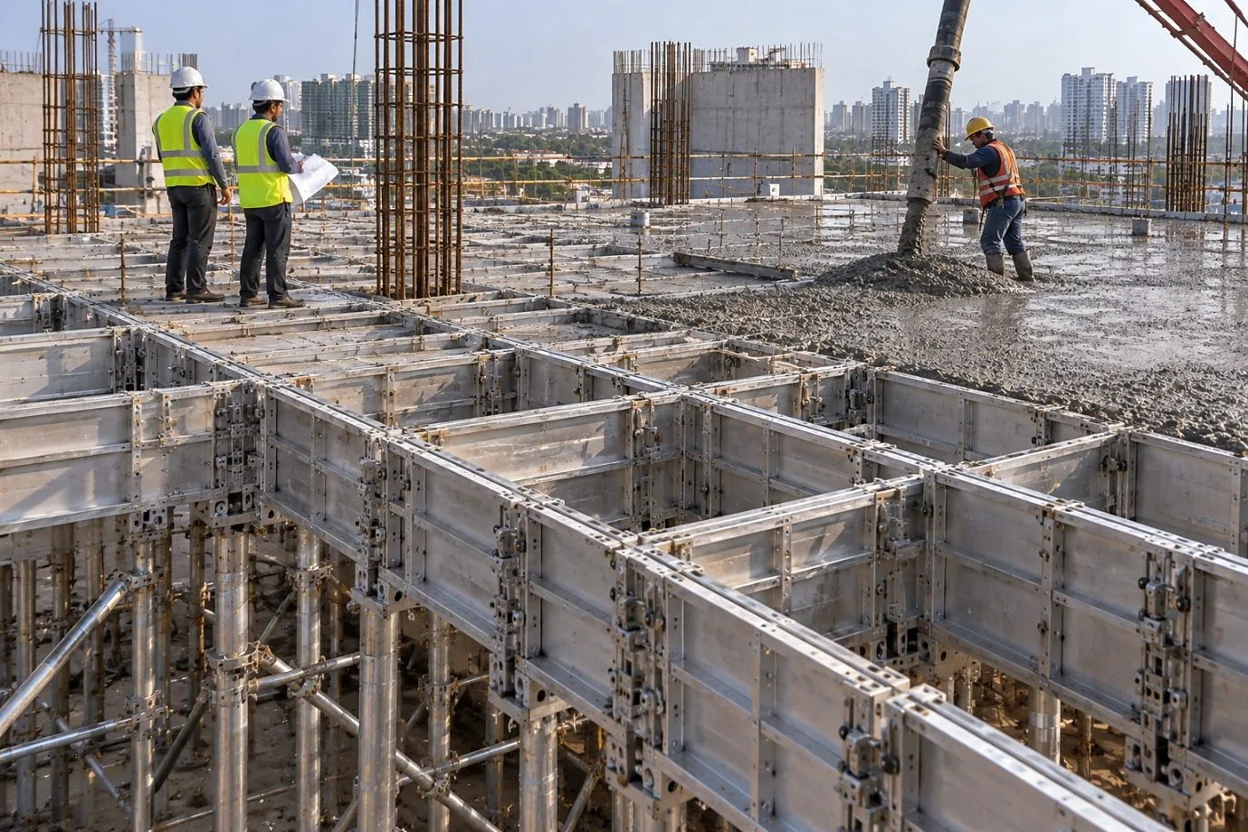 Aluminium formwork in place on a high-rise slab