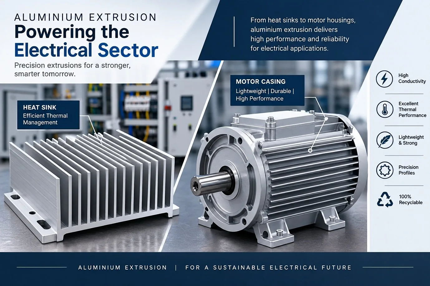 Aluminium extrusion for the electrical sector: heat sink and motor casing